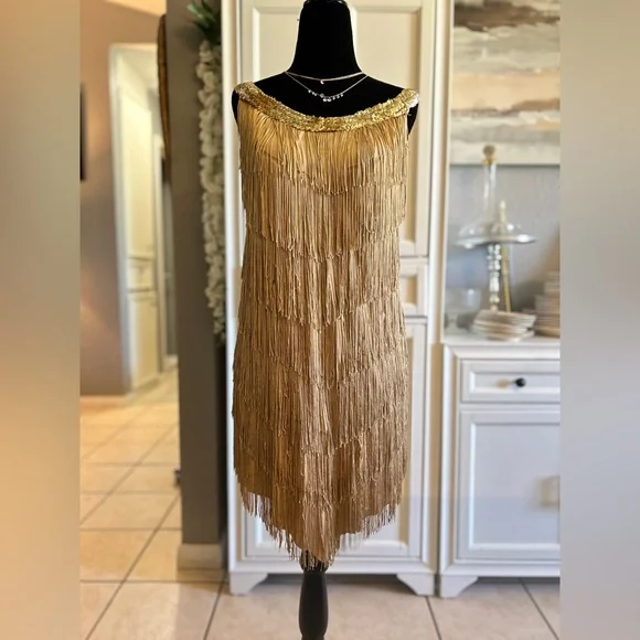 Unique Vintage | Dresses | Small Vintage Gold 92s Inso Flapper Halloween  Costume Dance Dress | Poshmark